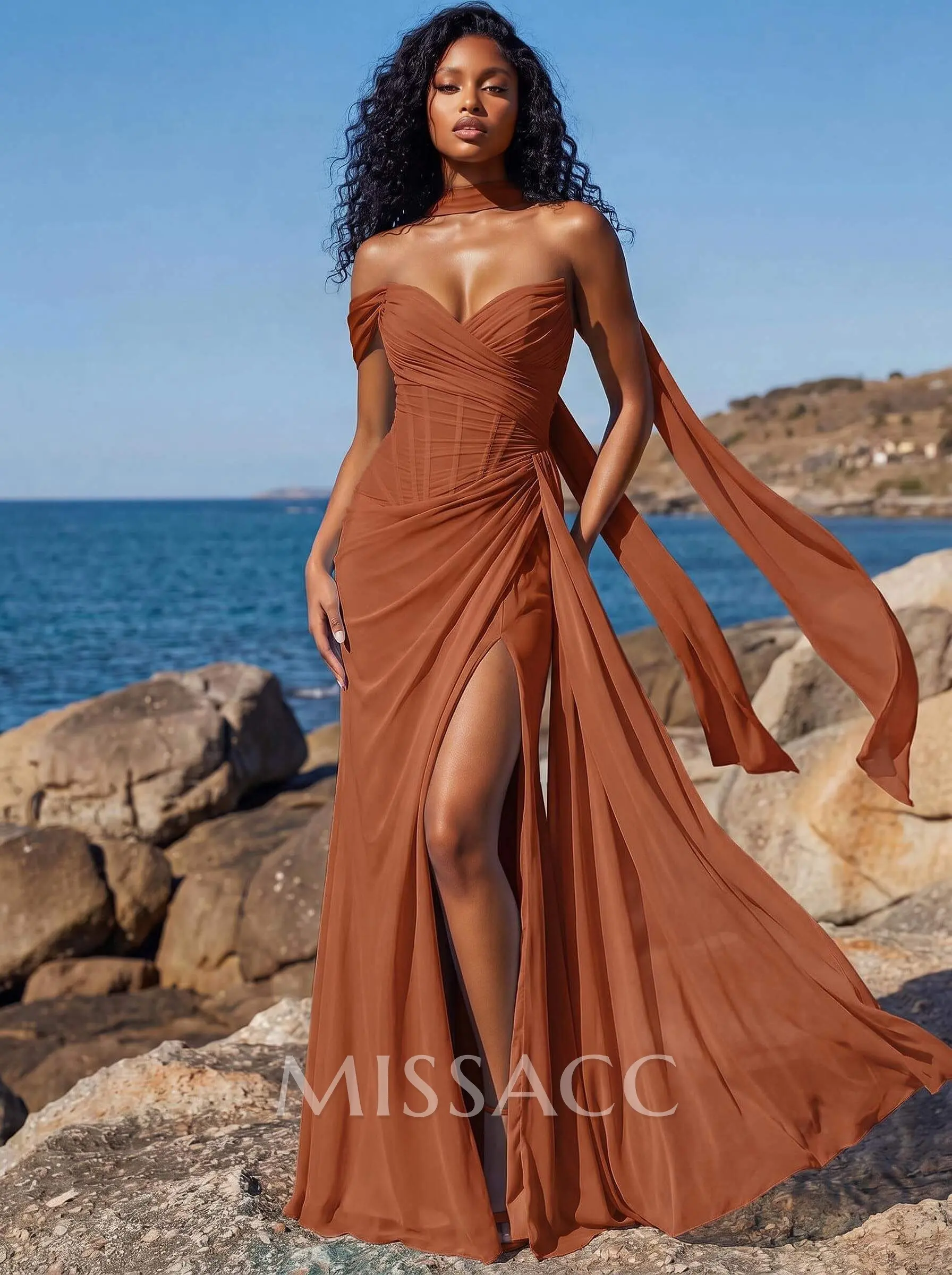 Sheath/Column One-Shoulder/Sweetheart Floor-Length Chiffon