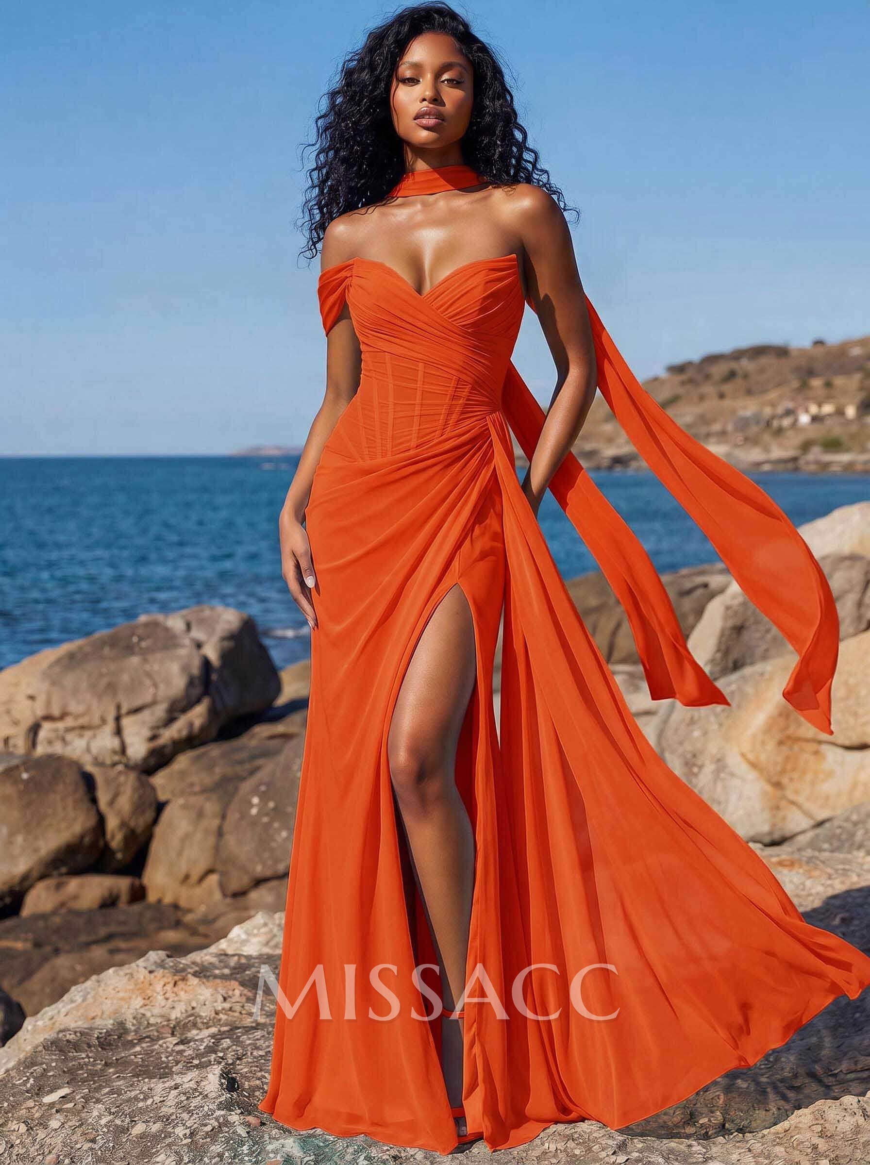Sheath/Column One-Shoulder/Sweetheart Floor-Length Chiffon Bridesmaid Dresses With High Split