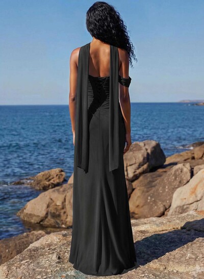 Sheath/Column One-Shoulder/Sweetheart Floor-Length Chiffon Bridesmaid Dresses With High Split