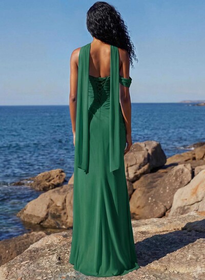 Sheath/Column One-Shoulder/Sweetheart Floor-Length Chiffon Bridesmaid Dresses With High Split