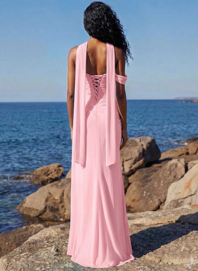 Sheath/Column One-Shoulder/Sweetheart Floor-Length Chiffon Bridesmaid Dresses With High Split