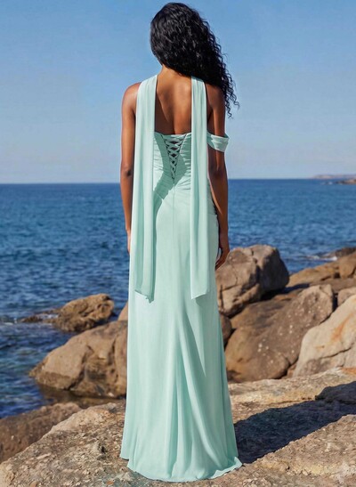 Sheath/Column One-Shoulder/Sweetheart Floor-Length Chiffon Bridesmaid Dresses With High Split