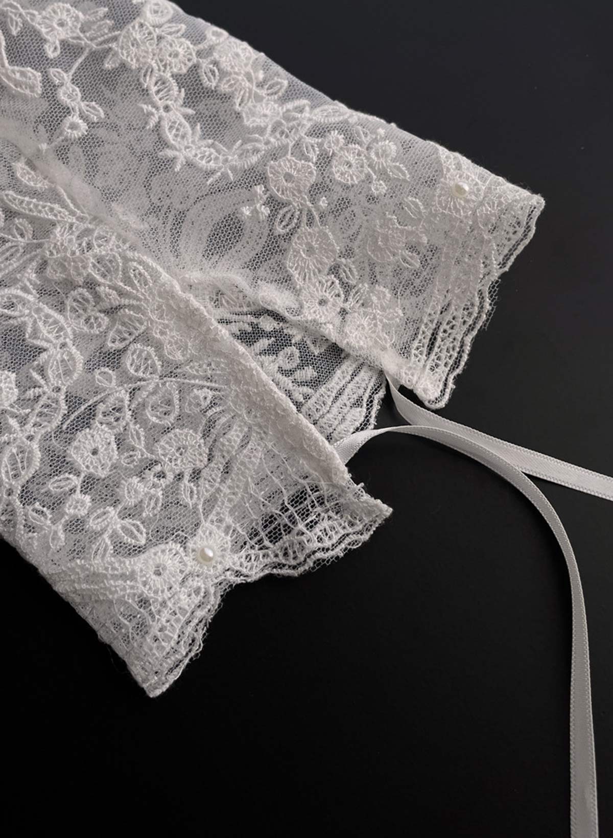 Fingerless Opera Length Lace Bridal Gloves With Pearl