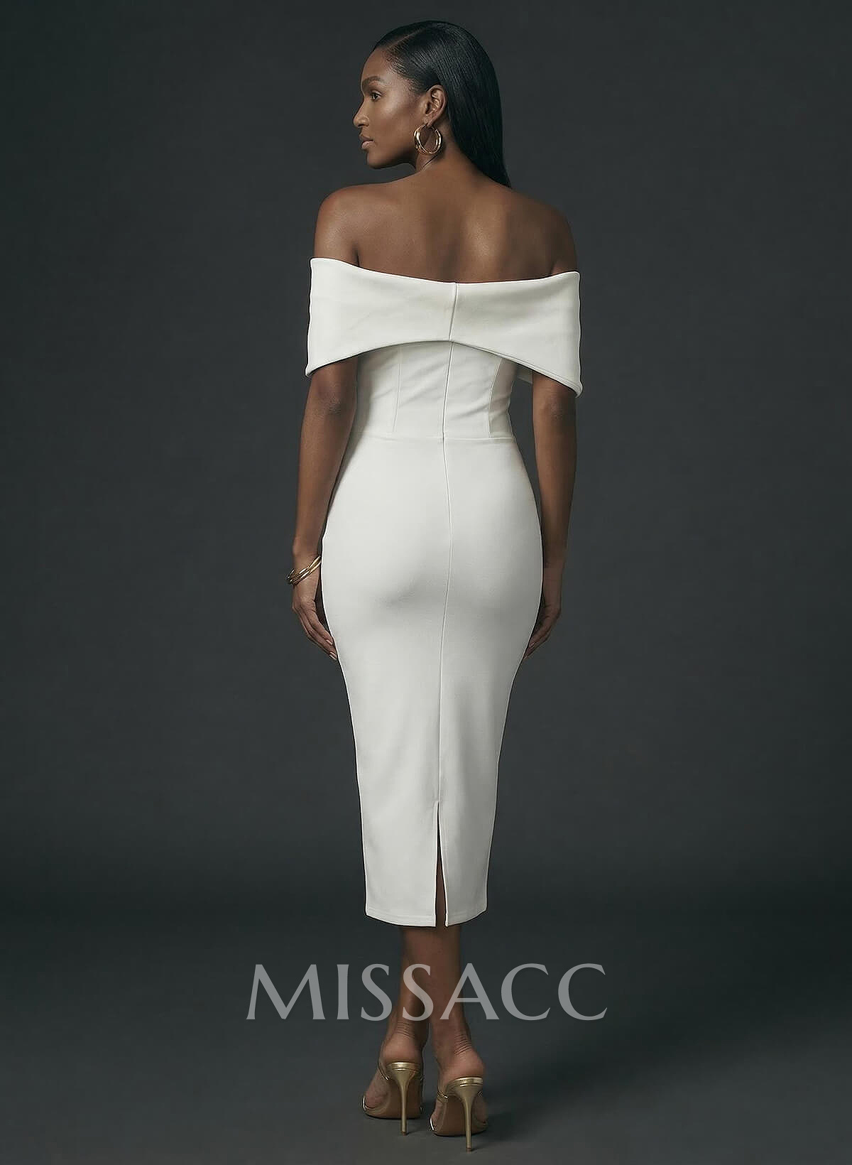 Sheath/Column Off-The-Shoulder Tea-Length Elastic Satin Cocktail Dresses With Back Slit