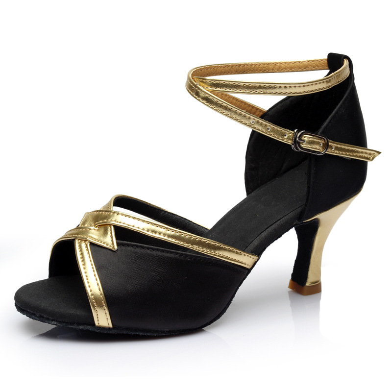 Peep Toe Buckle Satin Dance Shoes With Ankle Strap Heel