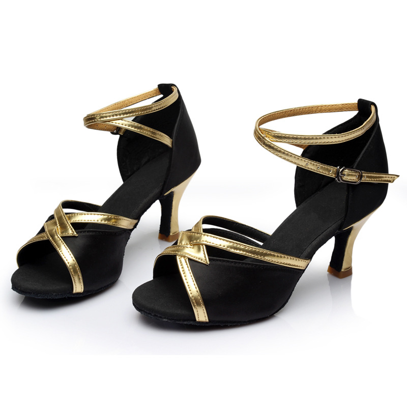 Peep Toe Buckle Satin Dance Shoes With Ankle Strap Heel
