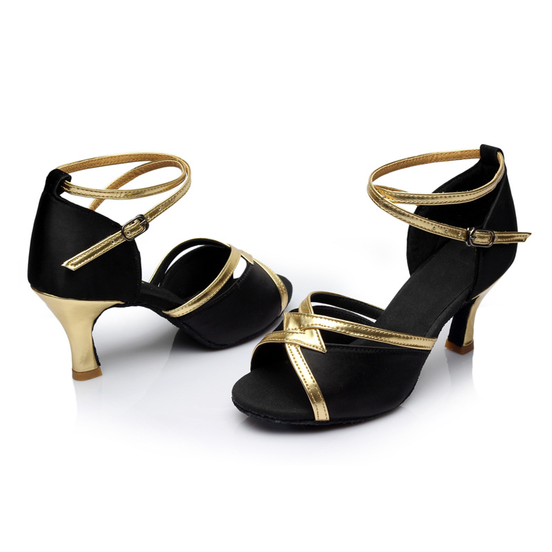 Peep Toe Buckle Satin Dance Shoes With Ankle Strap Heel