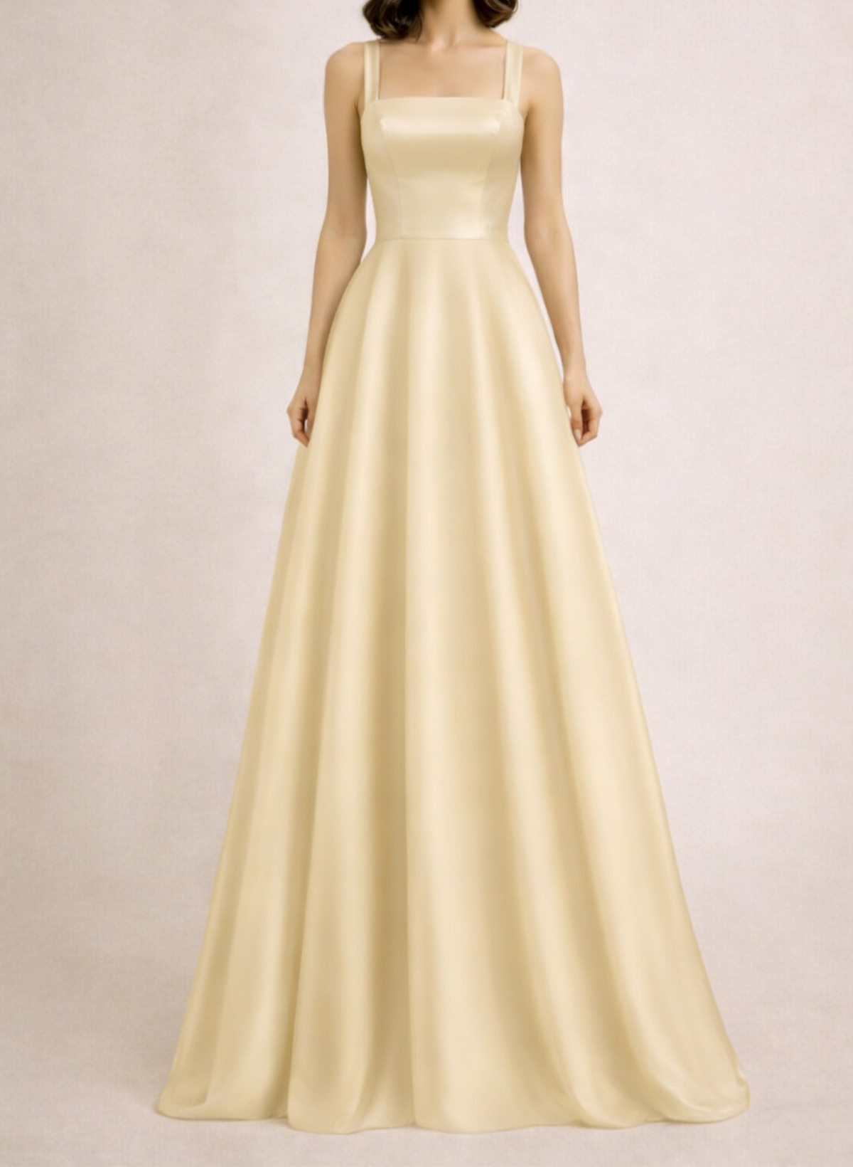 A-Line Square Neckline Sleeveless Floor-Length Satin Evening Dresses