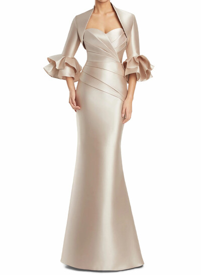 Trumpet/Mermaid Sweetheart 3/4 Sleeves Sweep Train Twill Satin Evening Dresses