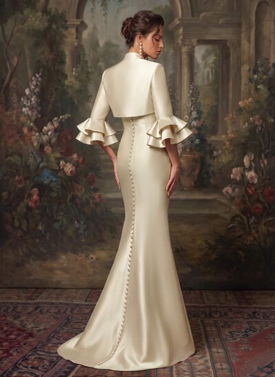 Trumpet/Mermaid Sweetheart 3/4 Sleeves Sweep Train Twill Satin Evening Dresses
