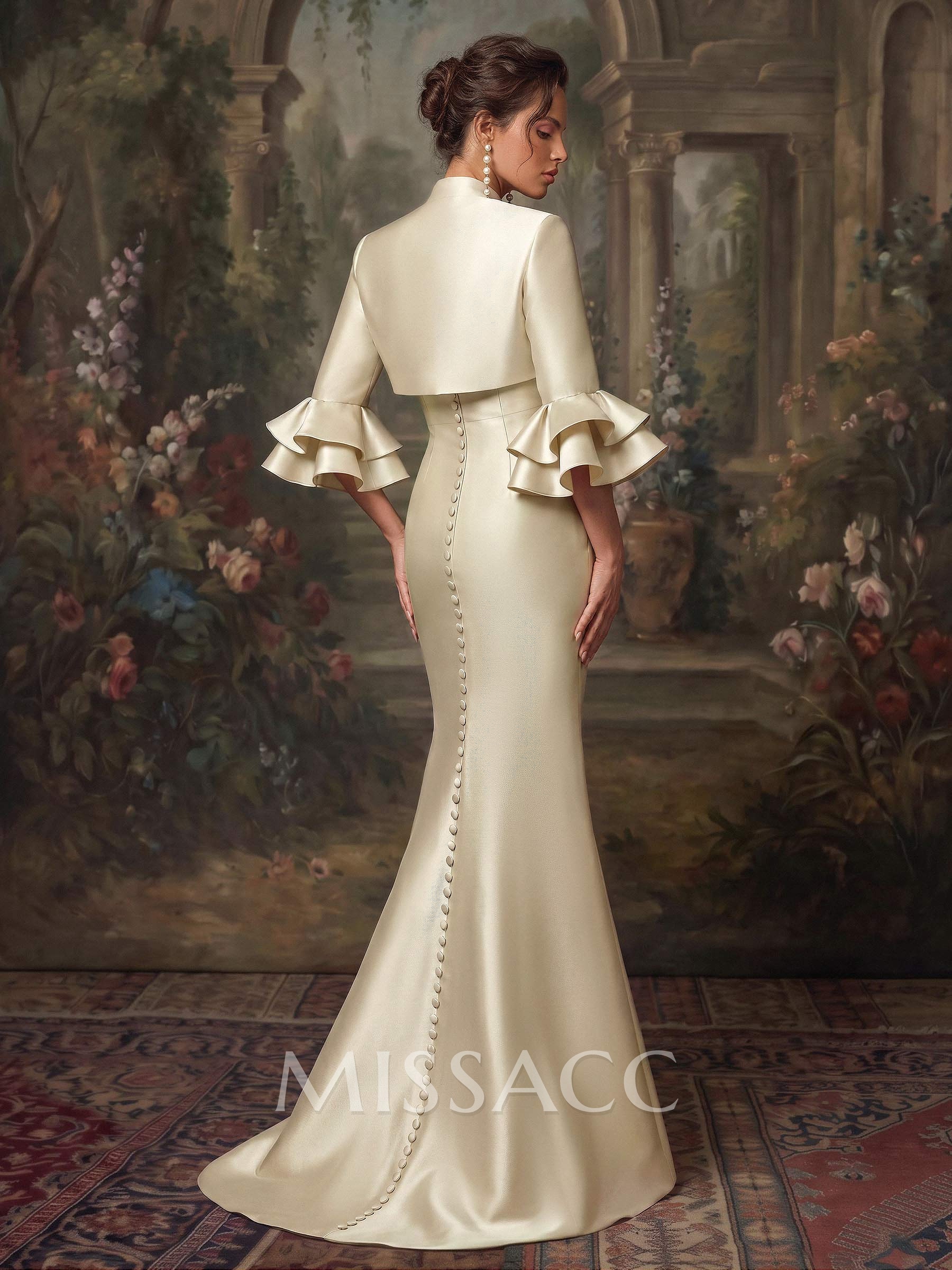 Trumpet/Mermaid Sweetheart 3/4 Sleeves Sweep Train Twill Satin Evening Dresses