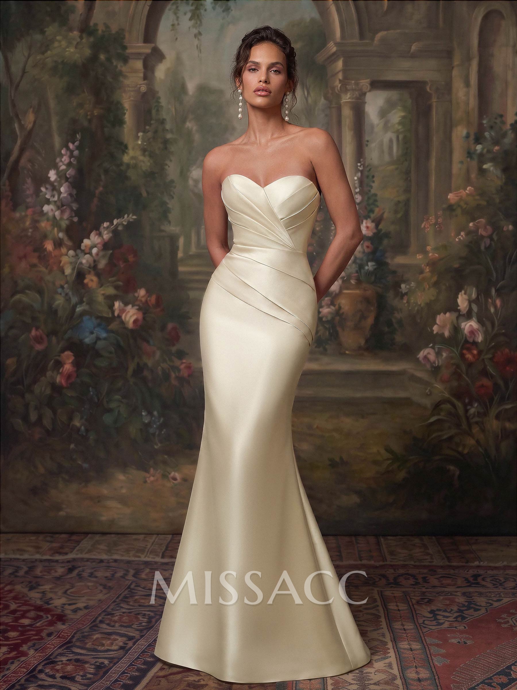 Trumpet/Mermaid Sweetheart 3/4 Sleeves Sweep Train Twill Satin Evening Dresses
