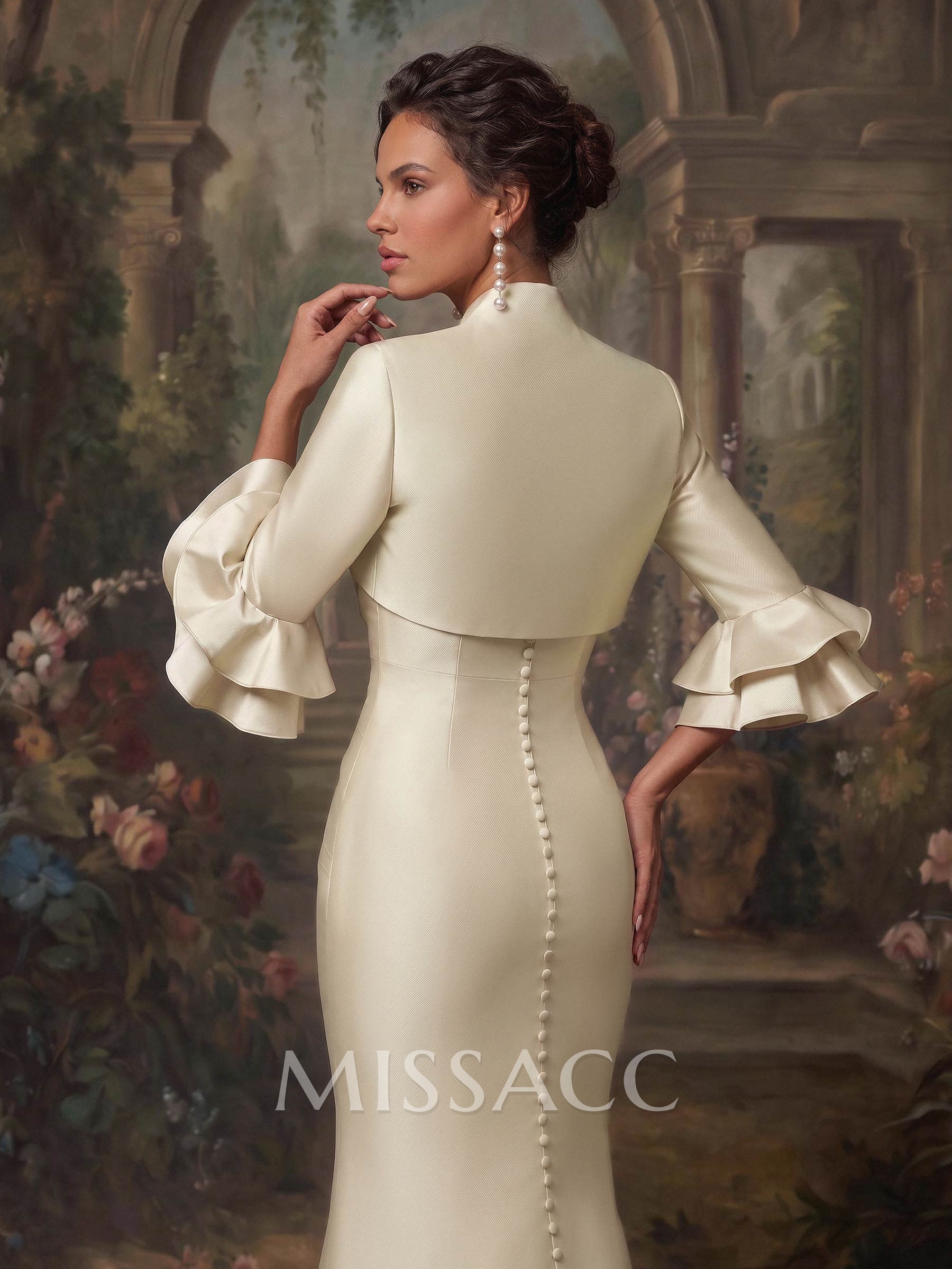 Trumpet/Mermaid Sweetheart 3/4 Sleeves Sweep Train Twill Satin Evening Dresses