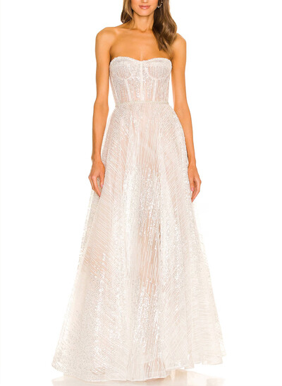 A-Line Sweetheart Sleeveless Floor-Length Chiffon/Lace Evening Dresses