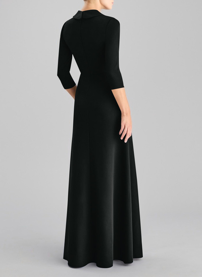 Sheath/Column V-Neck 3/4 Sleeves Floor-Length Elastic Satin Evening Dresses With Beading/High Split