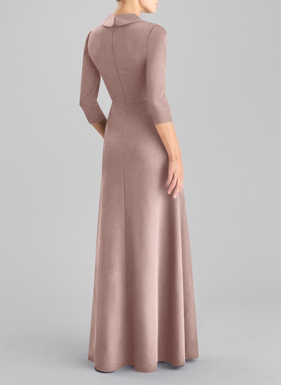 Sheath/Column V-Neck 3/4 Sleeves Floor-Length Elastic Satin Evening Dresses With Beading/High Split