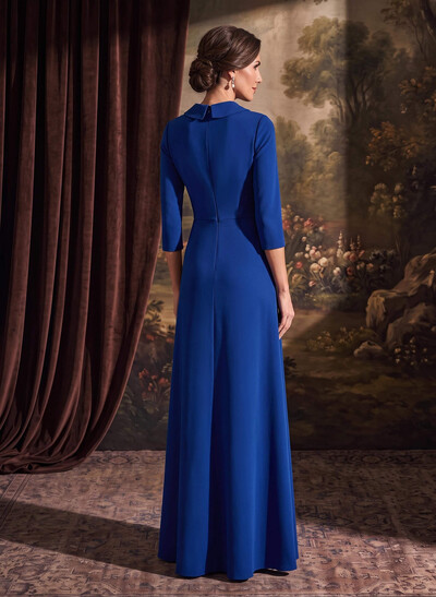 Sheath/Column V-Neck 3/4 Sleeves Floor-Length Elastic Satin Evening Dresses With Beading/High Split