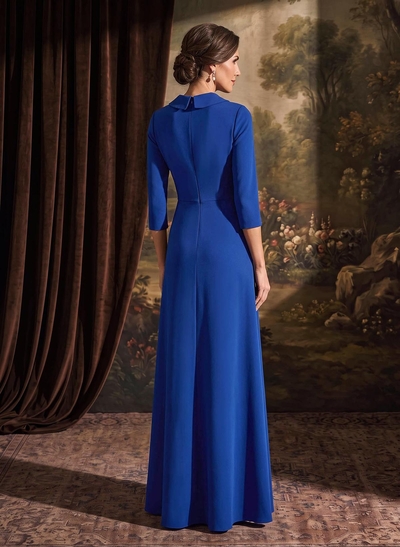 Sheath/Column V-Neck 3/4 Sleeves Floor-Length Elastic Satin Evening Dresses With Beading/High Split