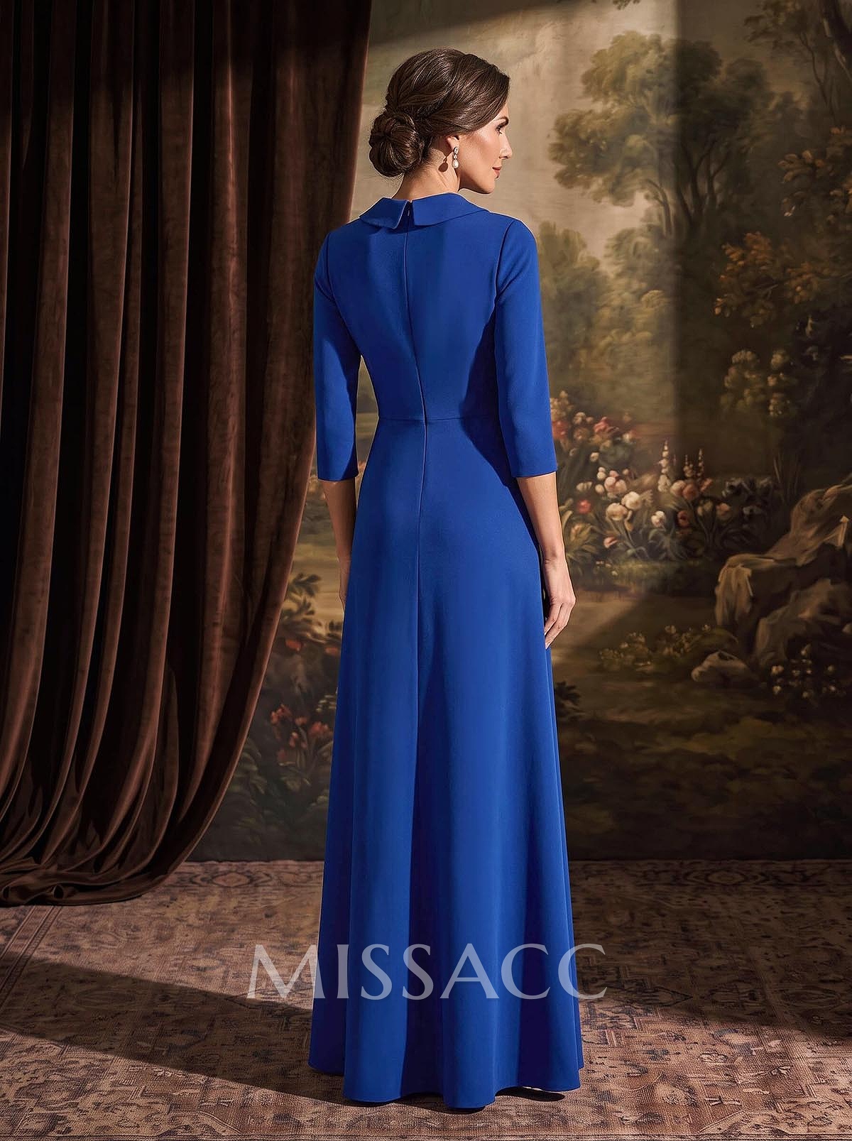 Sheath/Column V-Neck 3/4 Sleeves Floor-Length Elastic Satin Evening Dresses With Beading/High Split