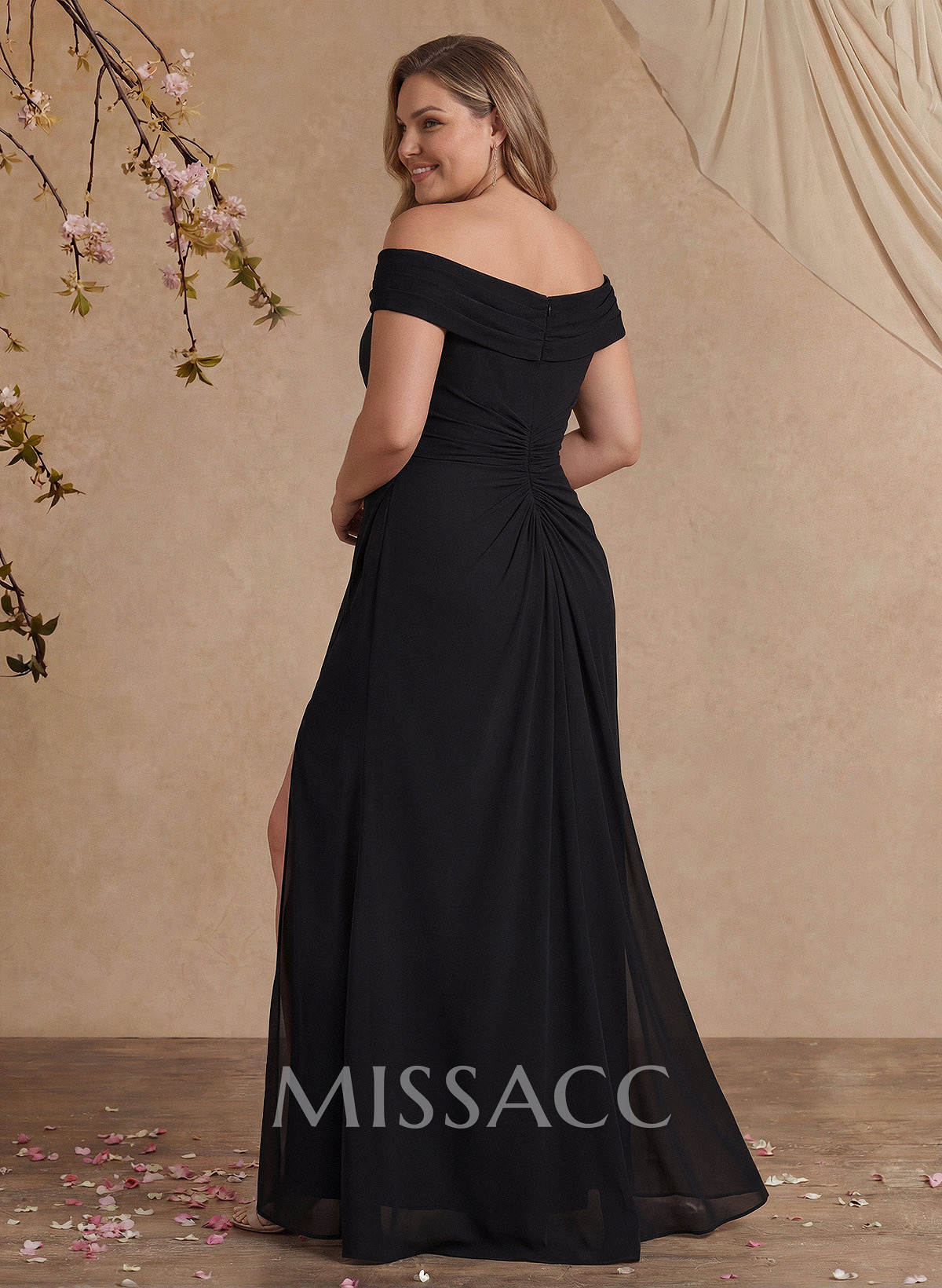 Elegant Off-The-Shoulder Sleeveless Sweep Train Chiffon Evening Dresses With High Split