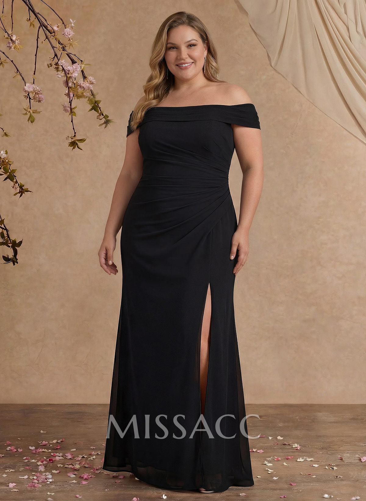 Elegant Off-The-Shoulder Sleeveless Sweep Train Chiffon Evening Dresses With High Split