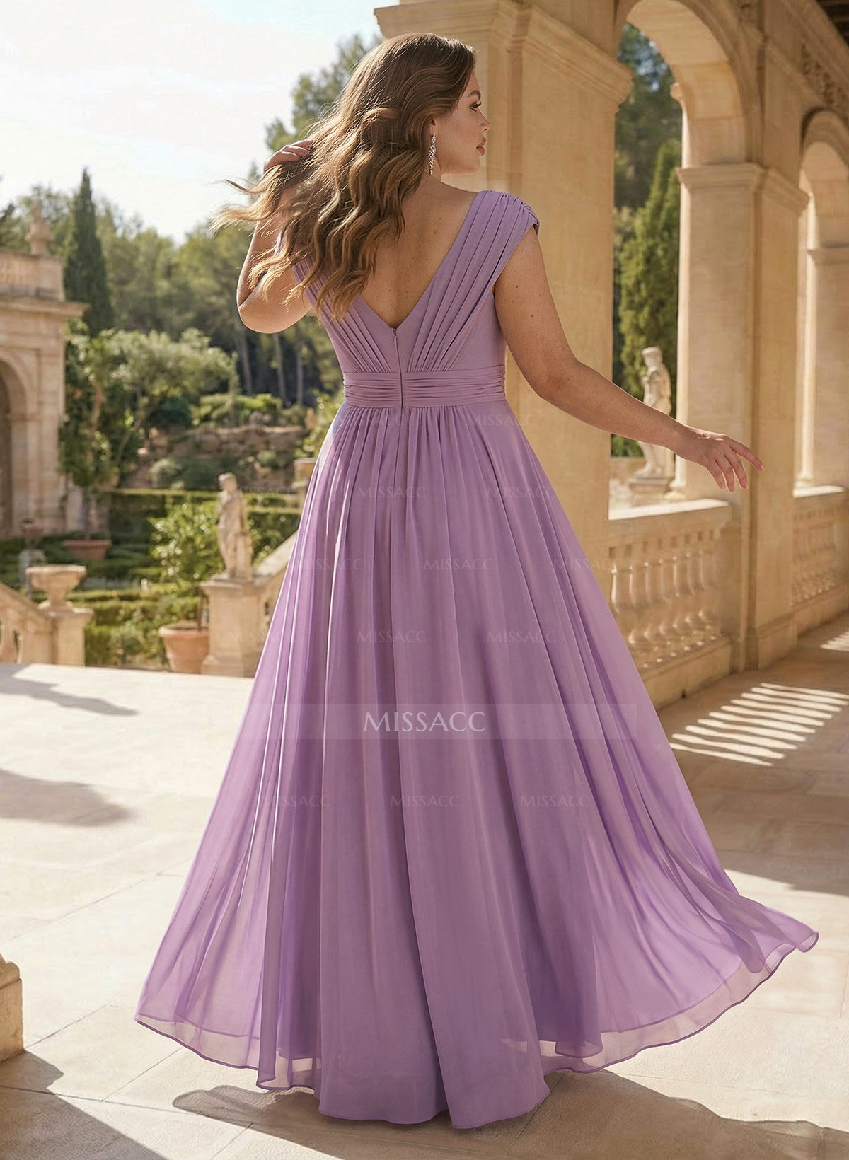 A-Line V-Neck Sleeveless Floor-Length Chiffon Mother Of The Bride Dresses With Split Front Pleated