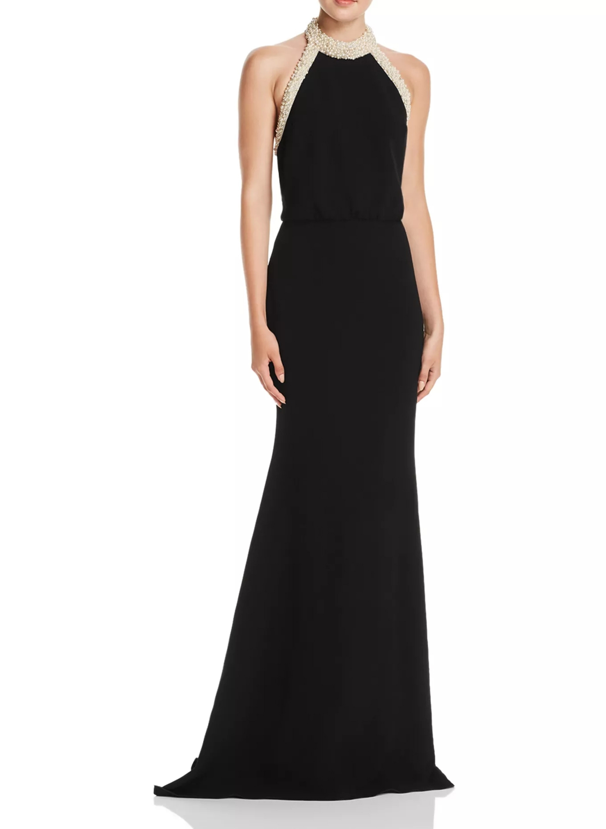 Sheath/Column Halter Sweep Train Elastic Satin Evening Dresses With Rhinestone