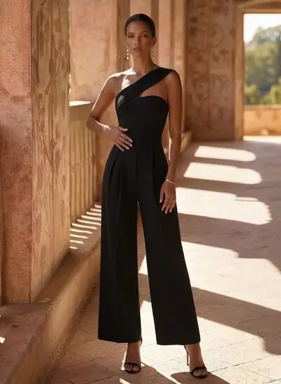 Jumpsuit/Pantsuit One-Shoulder Sleeveless Italian Satin Mother Of The Bride Dresses