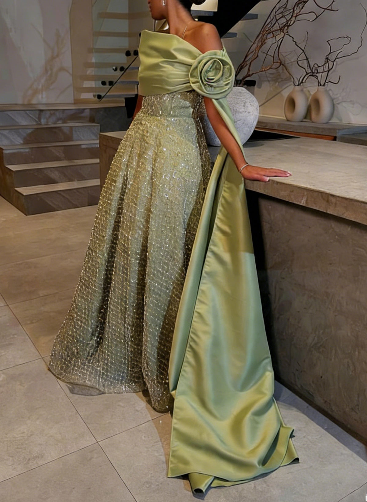 Luxury A-Line Asymmetrical Sleeveless Sweep Train Satin Evening Dresses With Flower