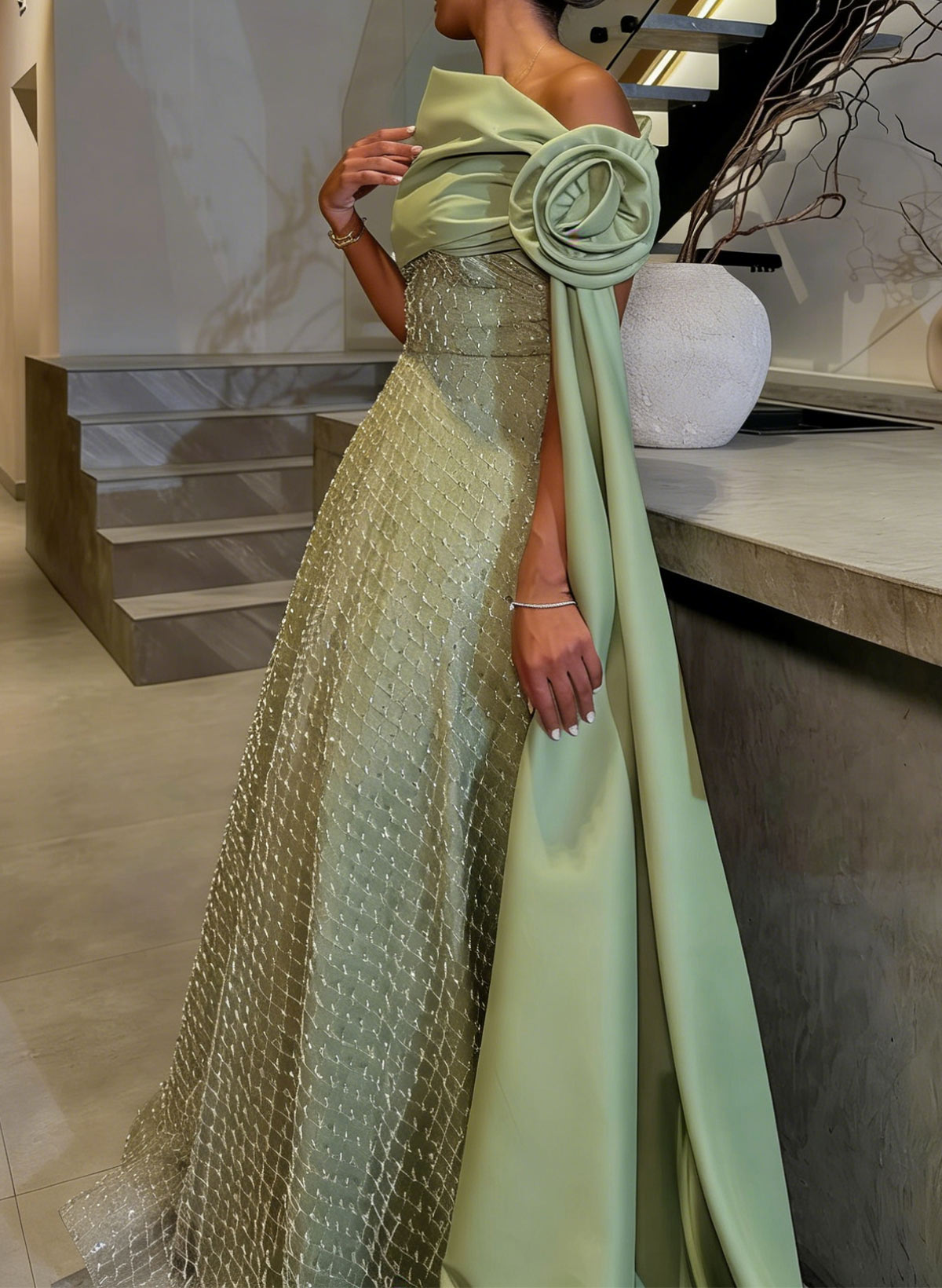 Luxury A-Line Asymmetrical Sleeveless Sweep Train Satin Evening Dresses With Flower