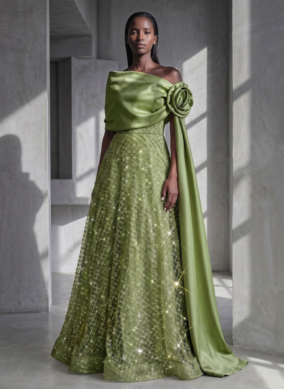 Luxury A-Line Asymmetrical Sleeveless Sweep Train Satin Evening Dresses With Flower