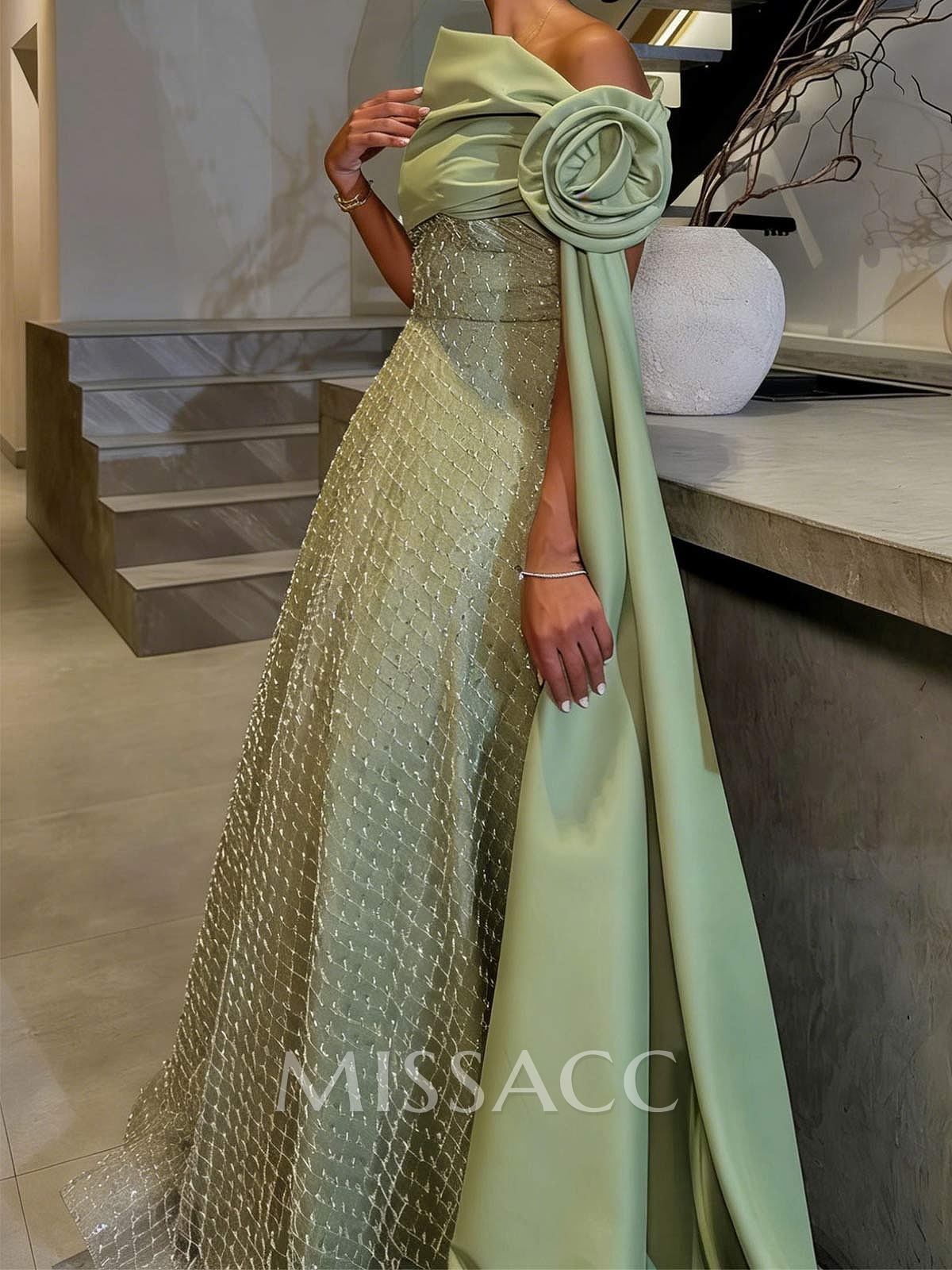 Luxury A-Line Asymmetrical Sleeveless Sweep Train Satin Evening Dresses With Flower Luxury A-Line Asymmetrical Sleeveless Sweep Train Satin Evening Dresses With Flower