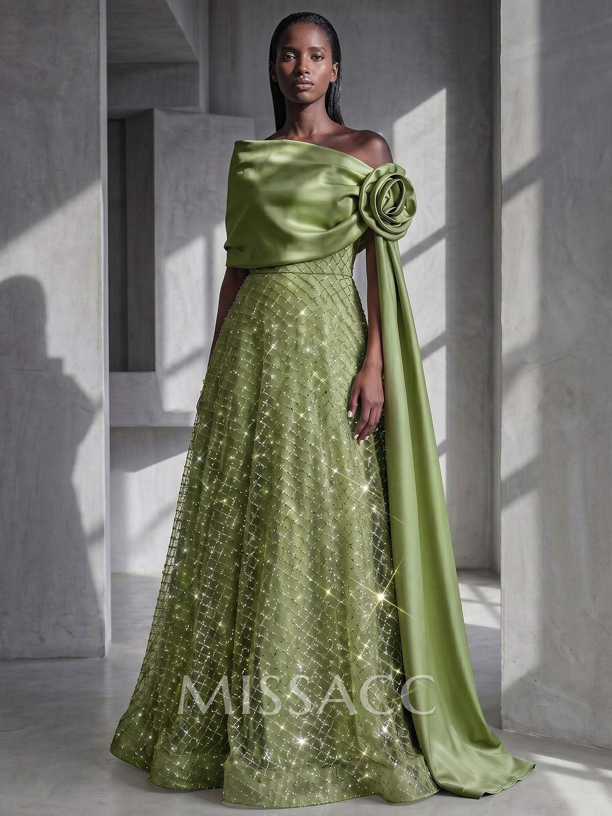 Luxury A-Line Asymmetrical Sleeveless Sweep Train Satin Evening Dresses With Flower Luxury A-Line Asymmetrical Sleeveless Sweep Train Satin Evening Dresses With Flower