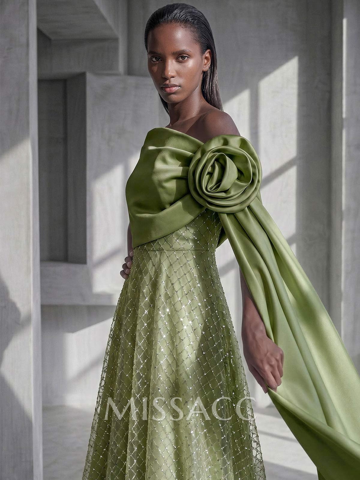 Luxury A-Line Asymmetrical Sleeveless Sweep Train Satin Evening Dresses With Flower Luxury A-Line Asymmetrical Sleeveless Sweep Train Satin Evening Dresses With Flower