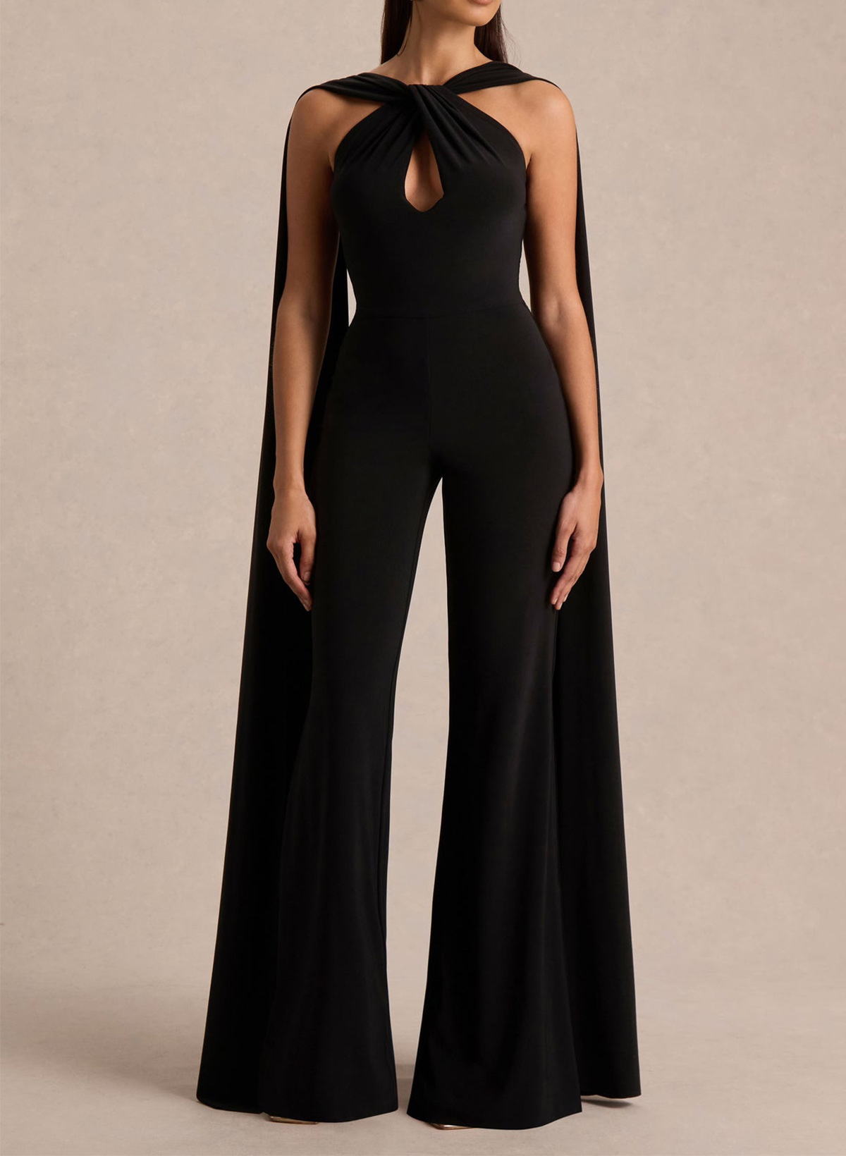 Elegant Jumpsuit/Pantsuit Halter Sleeveless Floor-Length Elastic Satin Evening Dresses