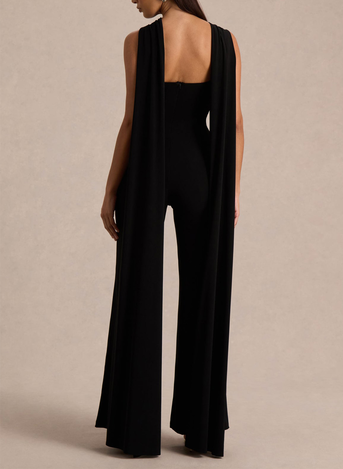 Elegant Jumpsuit/Pantsuit Halter Sleeveless Floor-Length Elastic Satin Evening Dresses