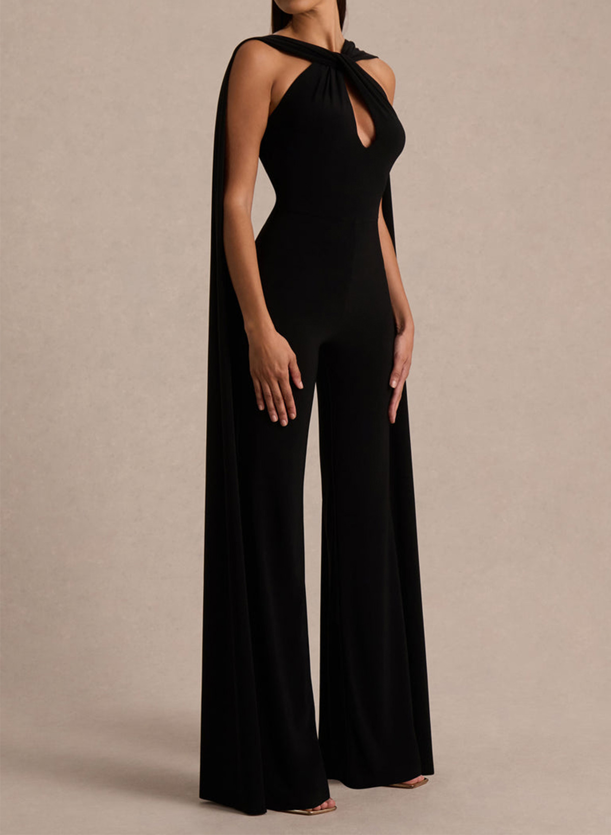 Elegant Jumpsuit/Pantsuit Halter Sleeveless Floor-Length Elastic Satin Evening Dresses