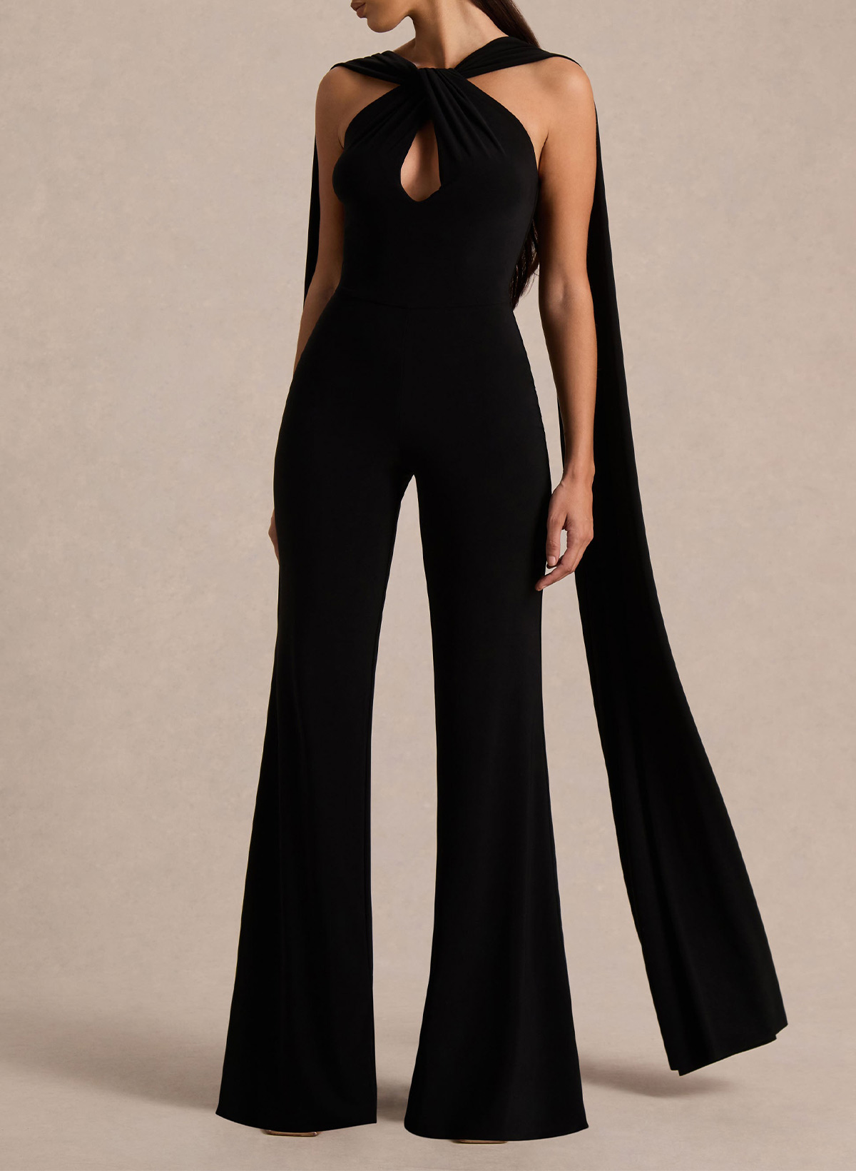 Elegant Jumpsuit/Pantsuit Halter Sleeveless Floor-Length Elastic Satin Evening Dresses