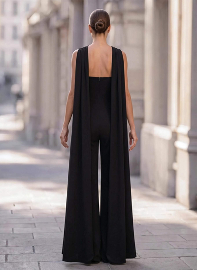Elegant Jumpsuit/Pantsuit Halter Sleeveless Floor-Length Elastic Satin Evening Dresses