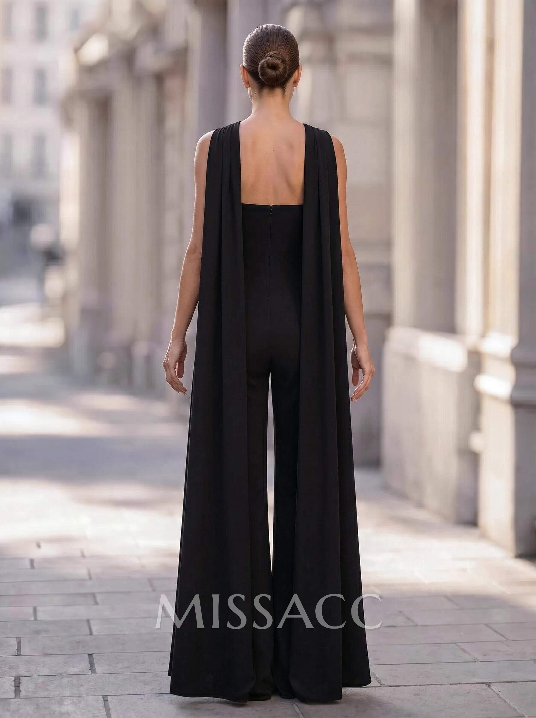 Elegant Jumpsuit/Pantsuit Halter Sleeveless Floor-Length Elastic Satin Evening Dresses