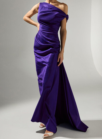 Elegant Sheath/Column Asymmetrical Sleeveless Sweep Train Satin Evening Dresses
