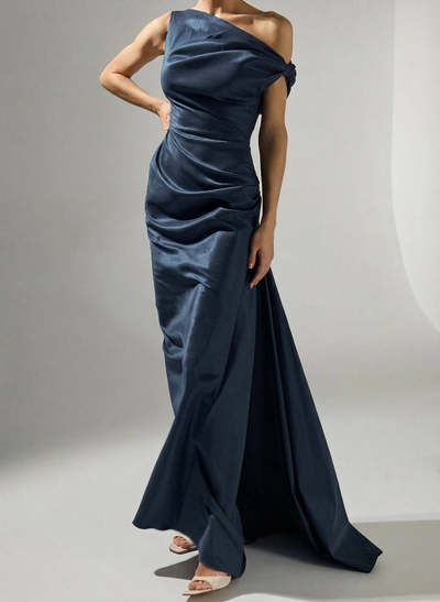 Elegant Sheath/Column Asymmetrical Sleeveless Sweep Train Satin Evening Dresses