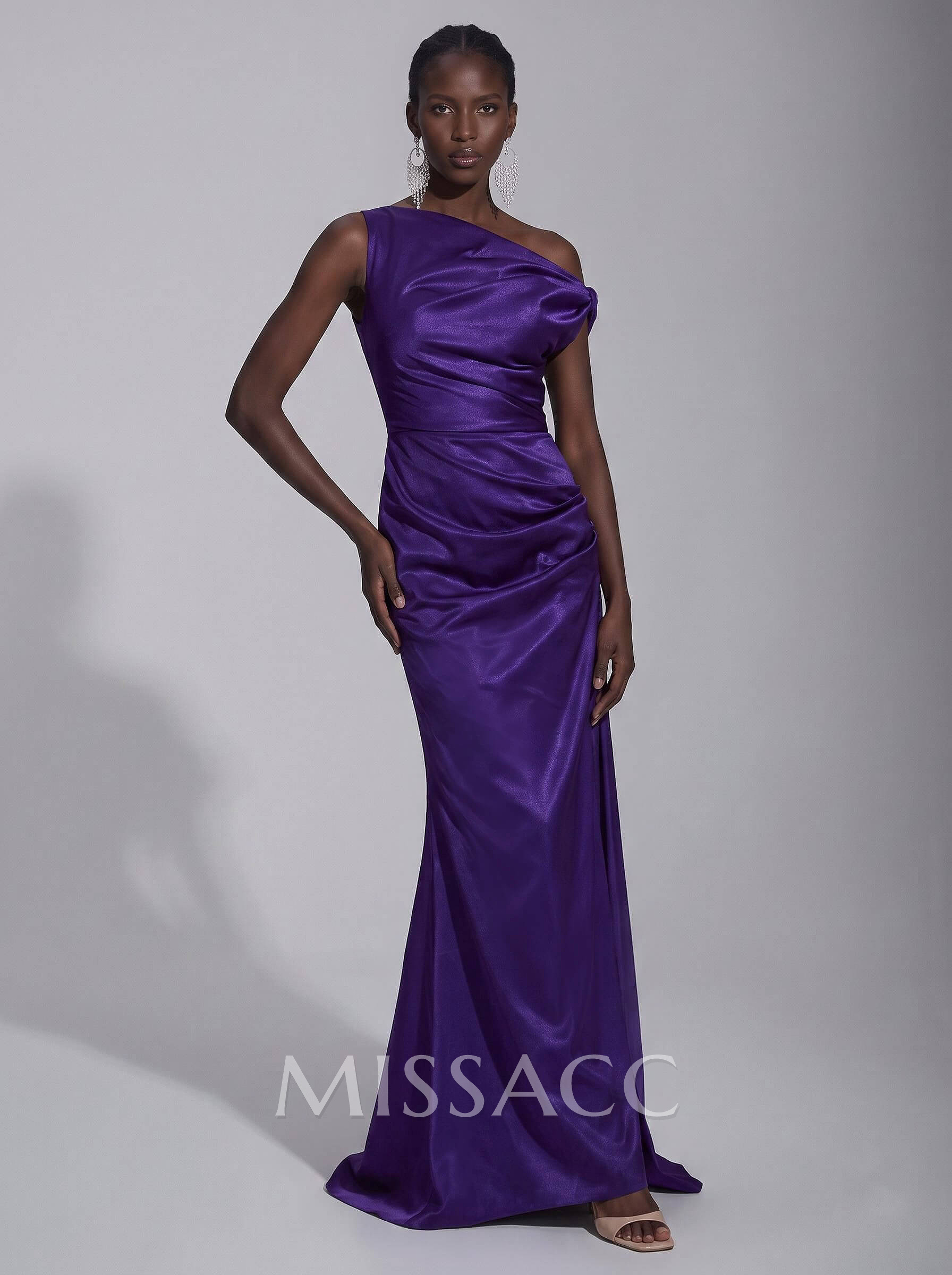 Elegant Sheath/Column Asymmetrical Sleeveless Sweep Train Satin Evening Dresses