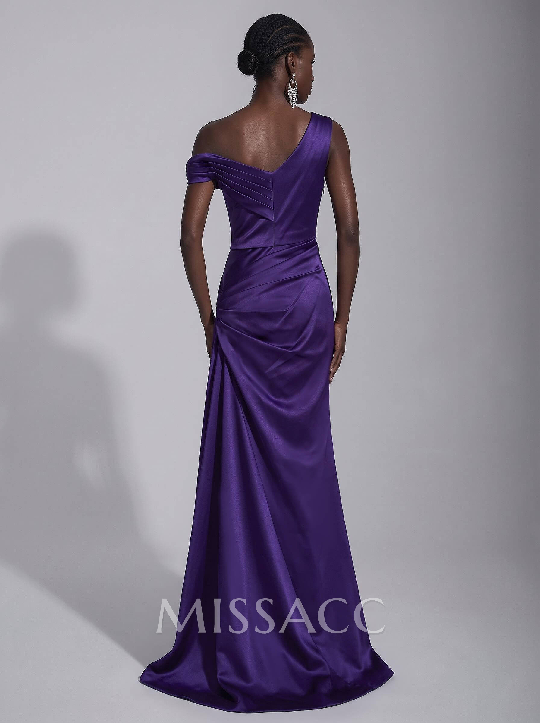 Elegant Sheath/Column Asymmetrical Sleeveless Sweep Train Satin Evening Dresses