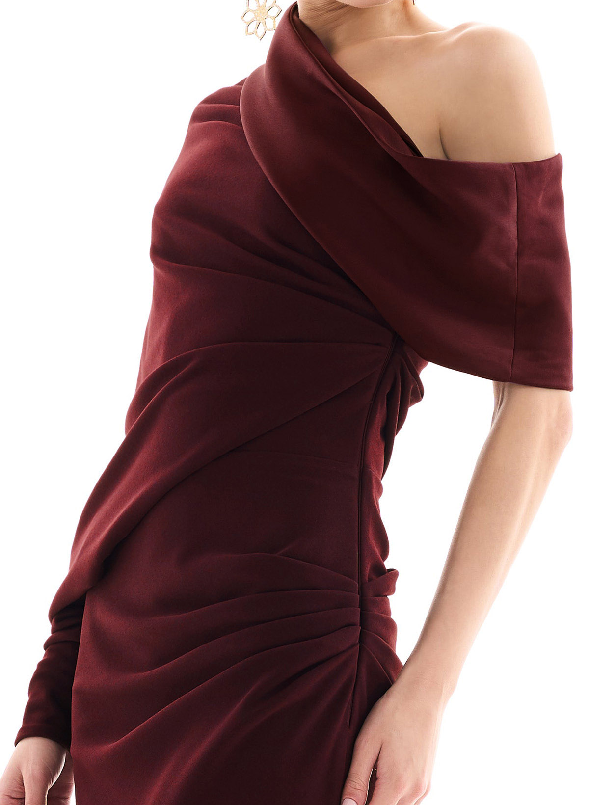 Elegant Sheath/Column Asymmetrical Long Sleeves Sweep Train Elastic Satin Evening Dresses