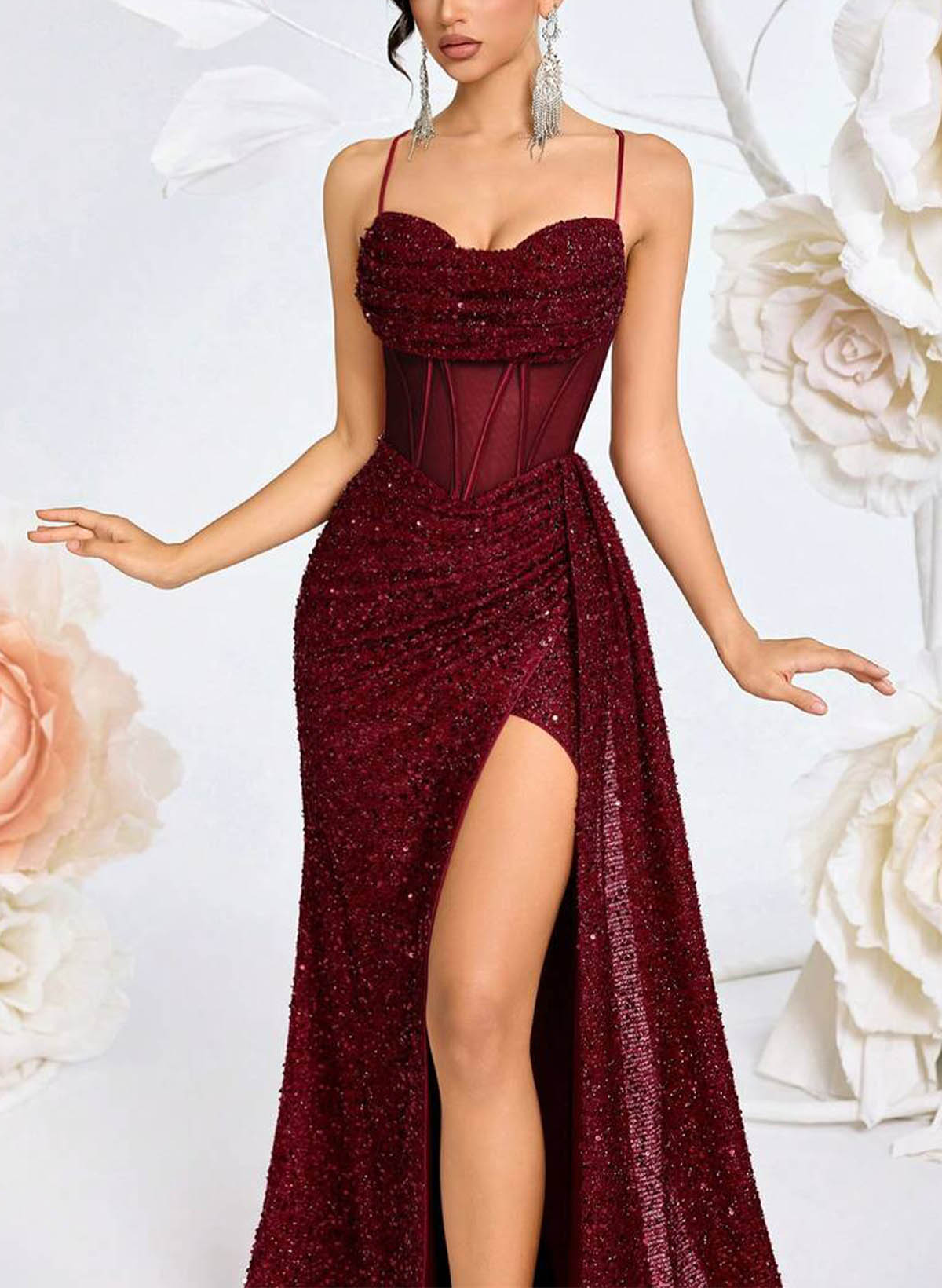 Sheath/Column Sweetheart Sleeveless Sweep Train Evening Dresses With High Split