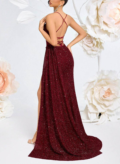 Sheath/Column Sweetheart Sleeveless Sweep Train Evening Dresses With High Split