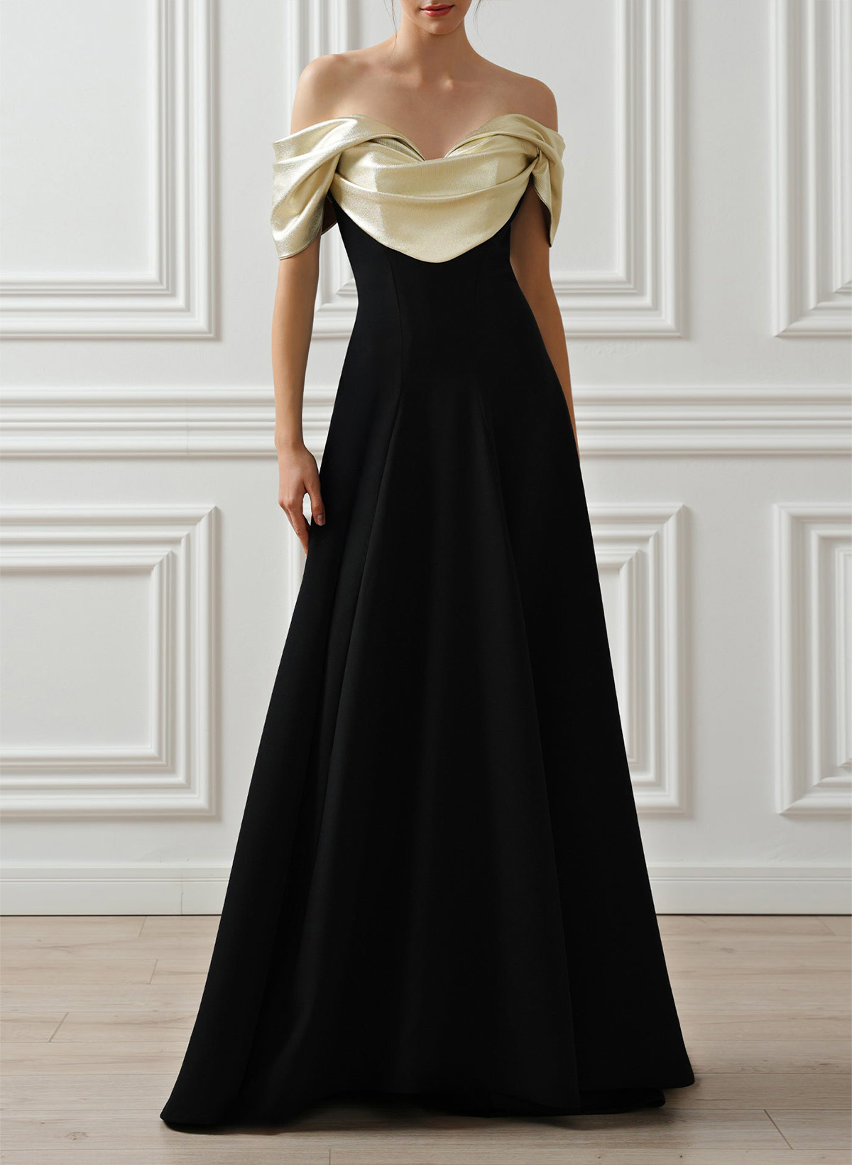 A-Line Off-The-Shoulder Sleeveless Sweep Train Elastic Satin/Stretch Satin Knit Evening Dresses