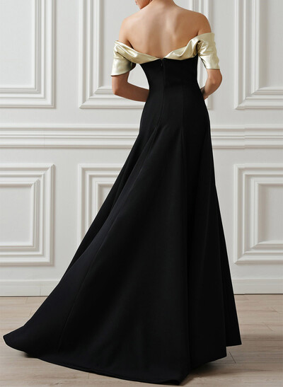 A-Line Off-The-Shoulder Sleeveless Sweep Train Elastic Satin/Stretch Satin Knit Evening Dresses