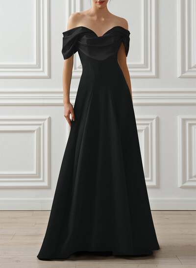 A-Line Off-The-Shoulder Sleeveless Sweep Train Elastic Satin/Stretch Satin Knit Evening Dresses